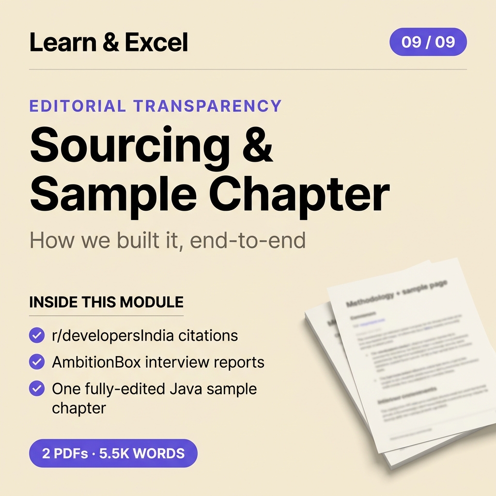 Module 09 — Sourcing Methodology + Sample (defensibility) — deliverable card showing what's inside