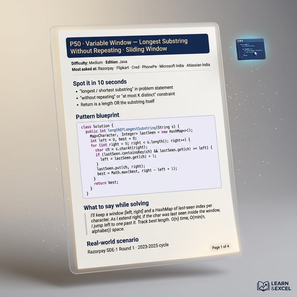 DSA pattern blueprint page — sliding window in Java