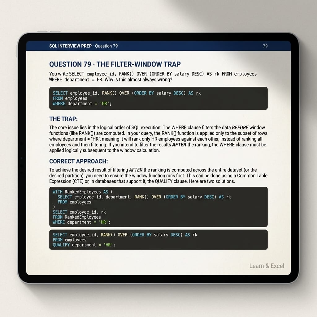 SQL Question 79 — Filter-Window Trap