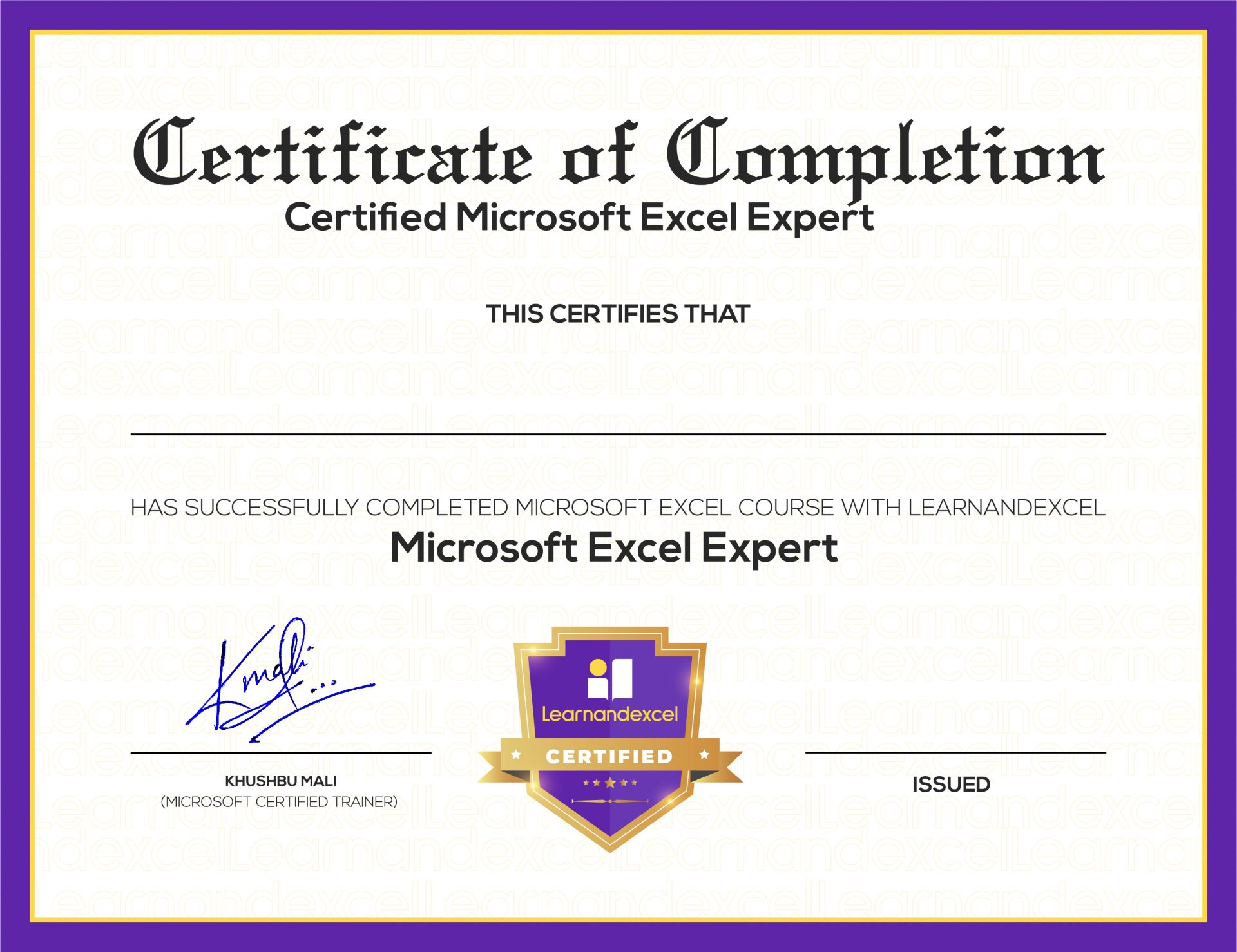 microsoft excel certification id